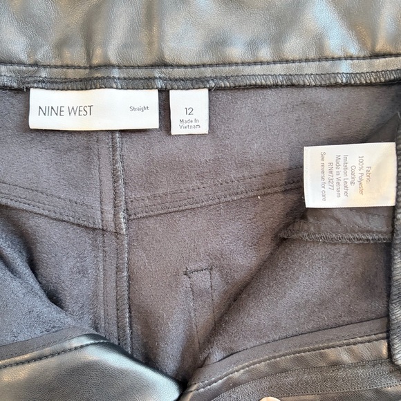 Nine West Faux Leather Straight Pants Black Minimal Chic Office Night Out 12 - Picture 5 of 8